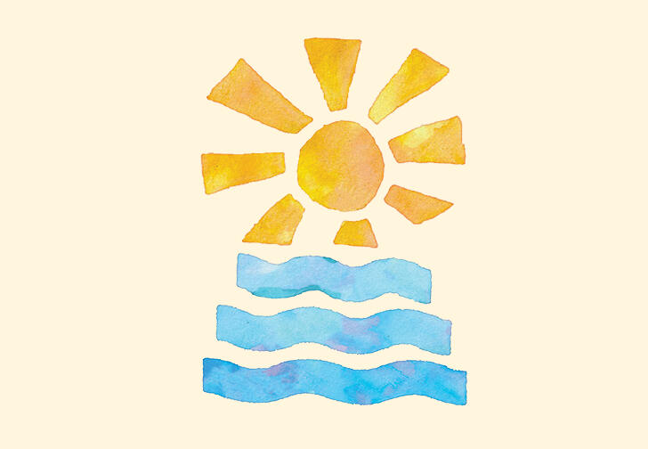 Sun and Sea Waves Watercolor Painting T-Shirt